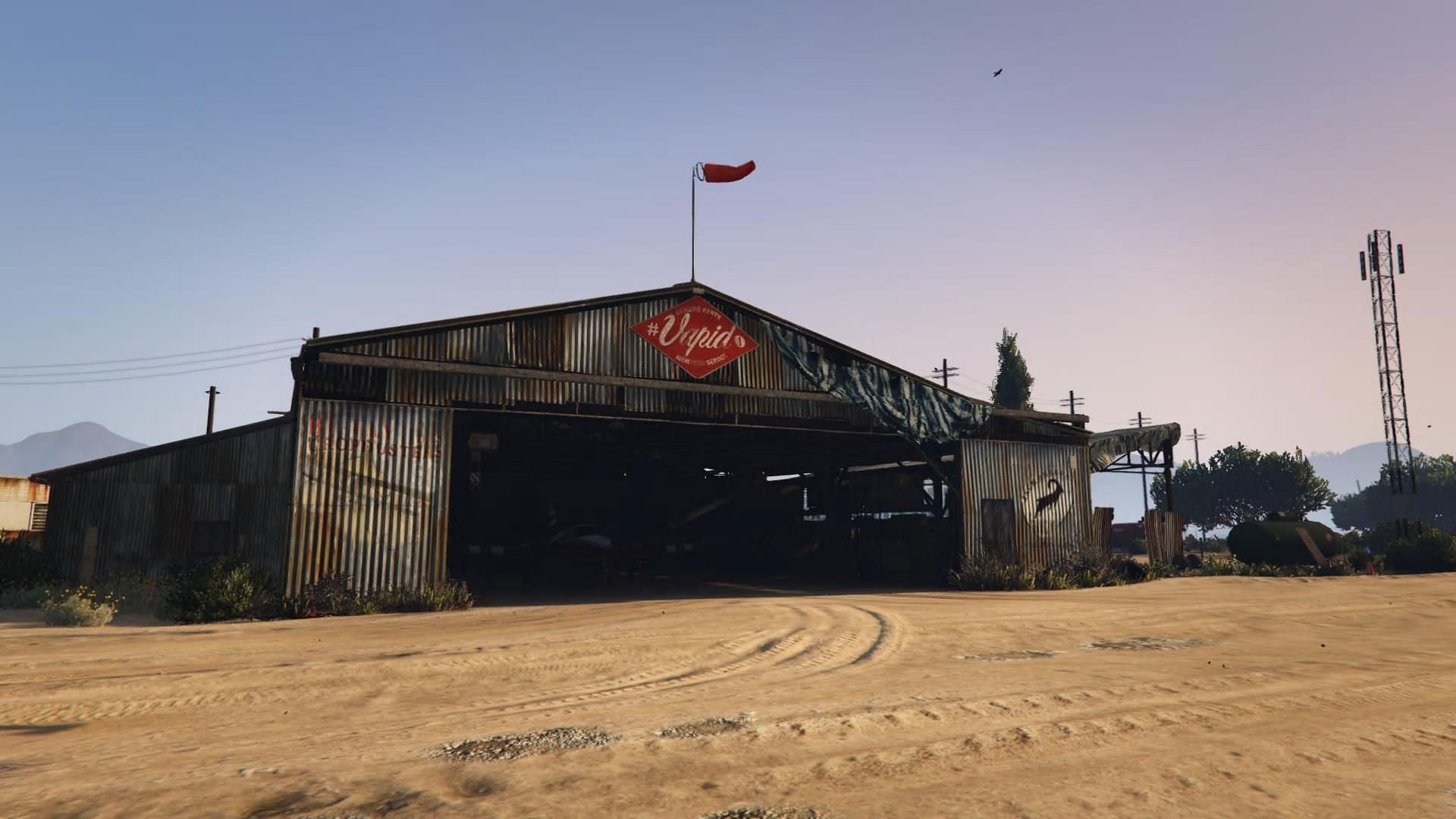 Here&#039;s a look at the Mckenzie Field Hangar (Image via Rockstar Games)