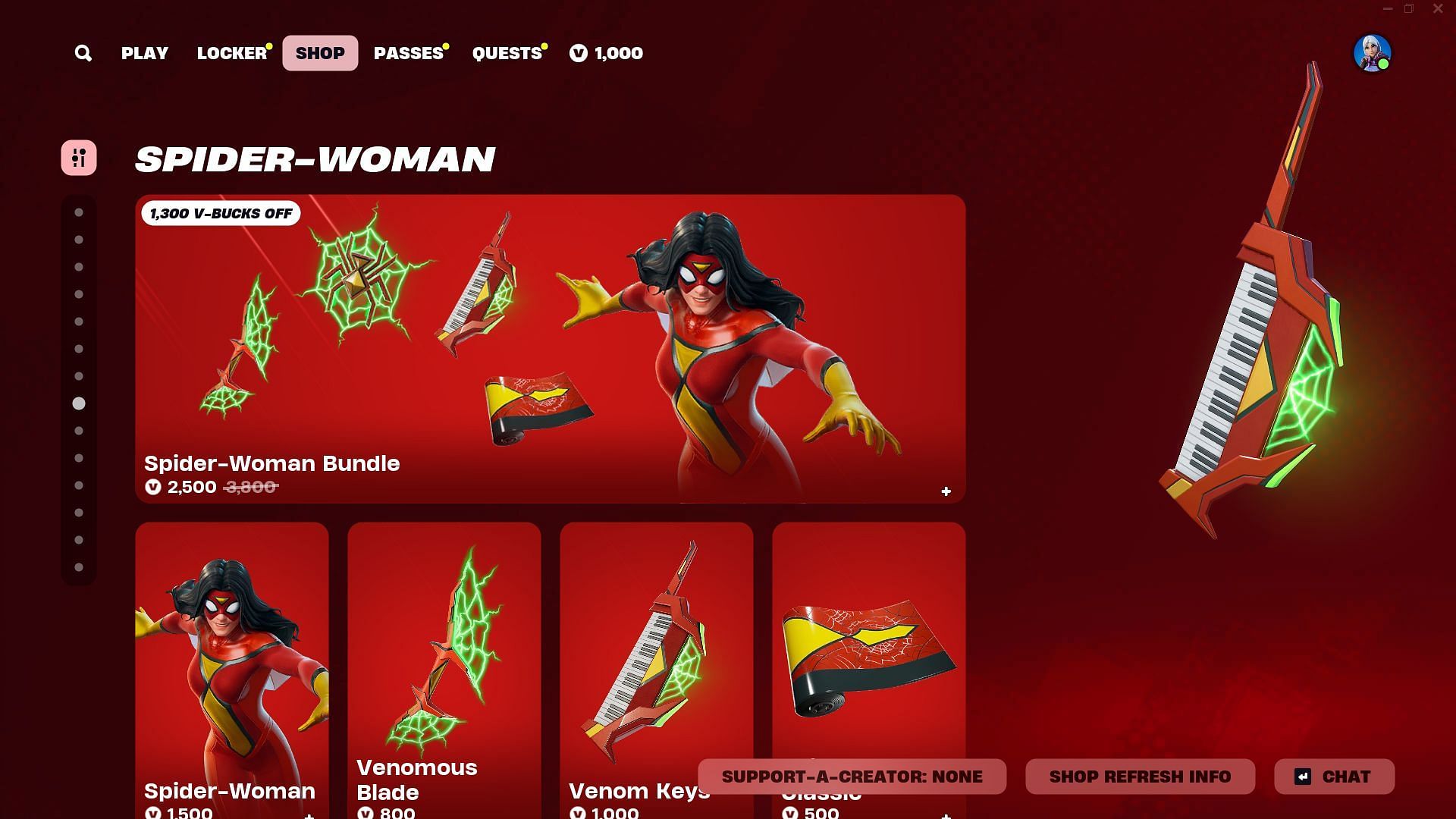 The Spider-Woman (Marvel) skin in Fortnite can be purchased separately (Image via Epic Games)