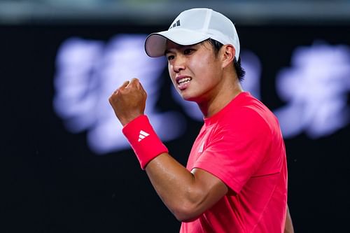 Learner Tien celebrates a point during his match against Daniil Medvedev at the 2025 Australian Open (Source: Getty)