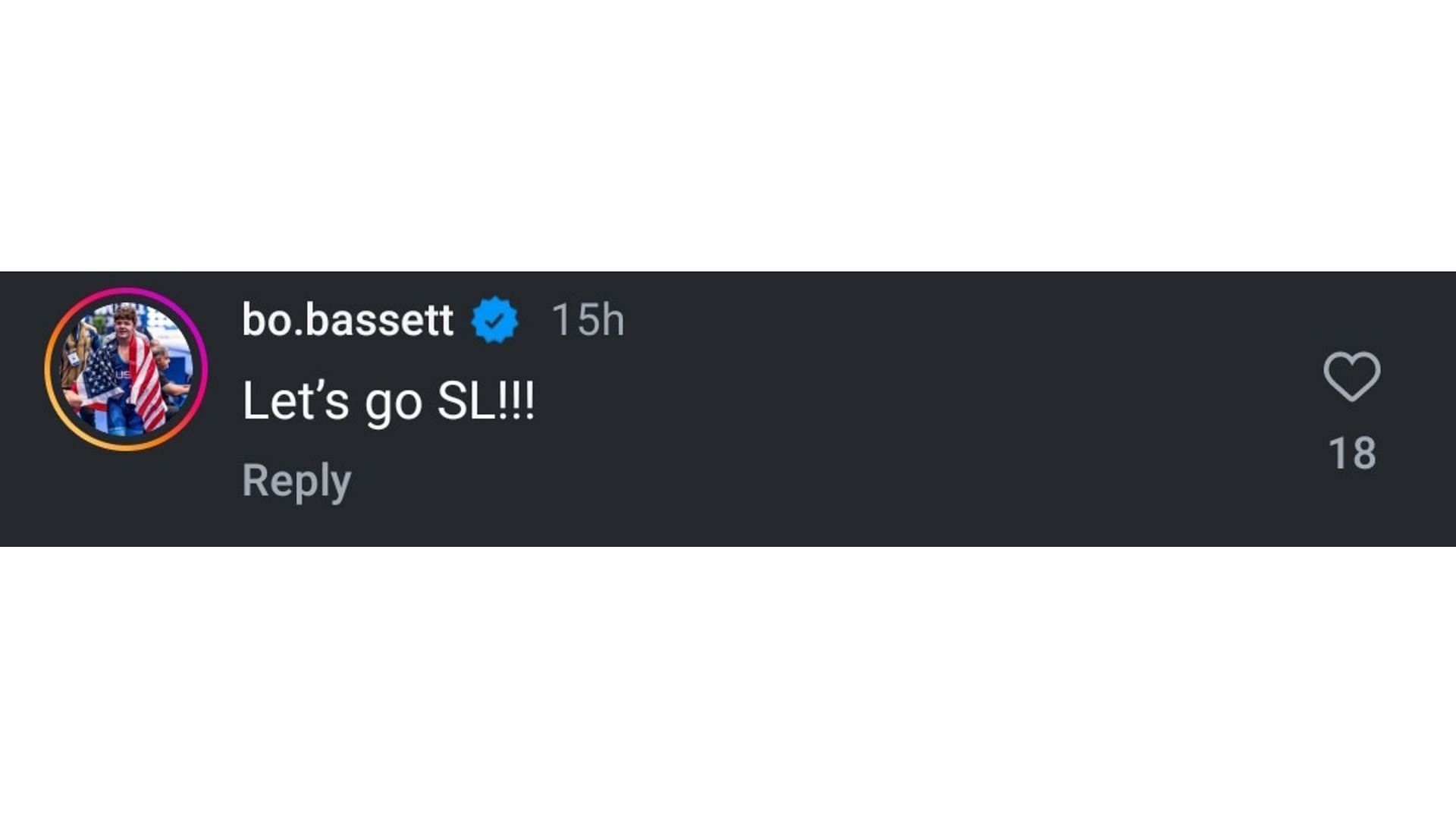 Screenshot of Bassett&#039;s comment on Spencer Lee&#039;s post (Image via: Lee&#039;s Instagram)