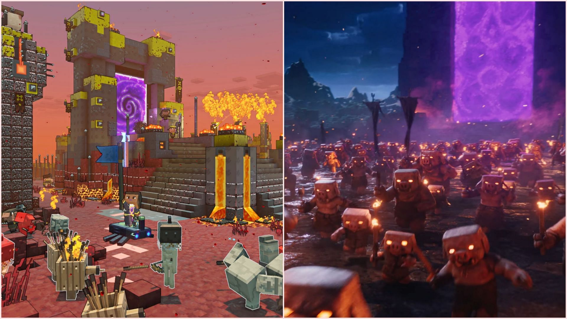 The film&#039;s plot is heavily inspired by Minecraft Legends (Image via Mojang Studios || YouTube/Warner Bros)