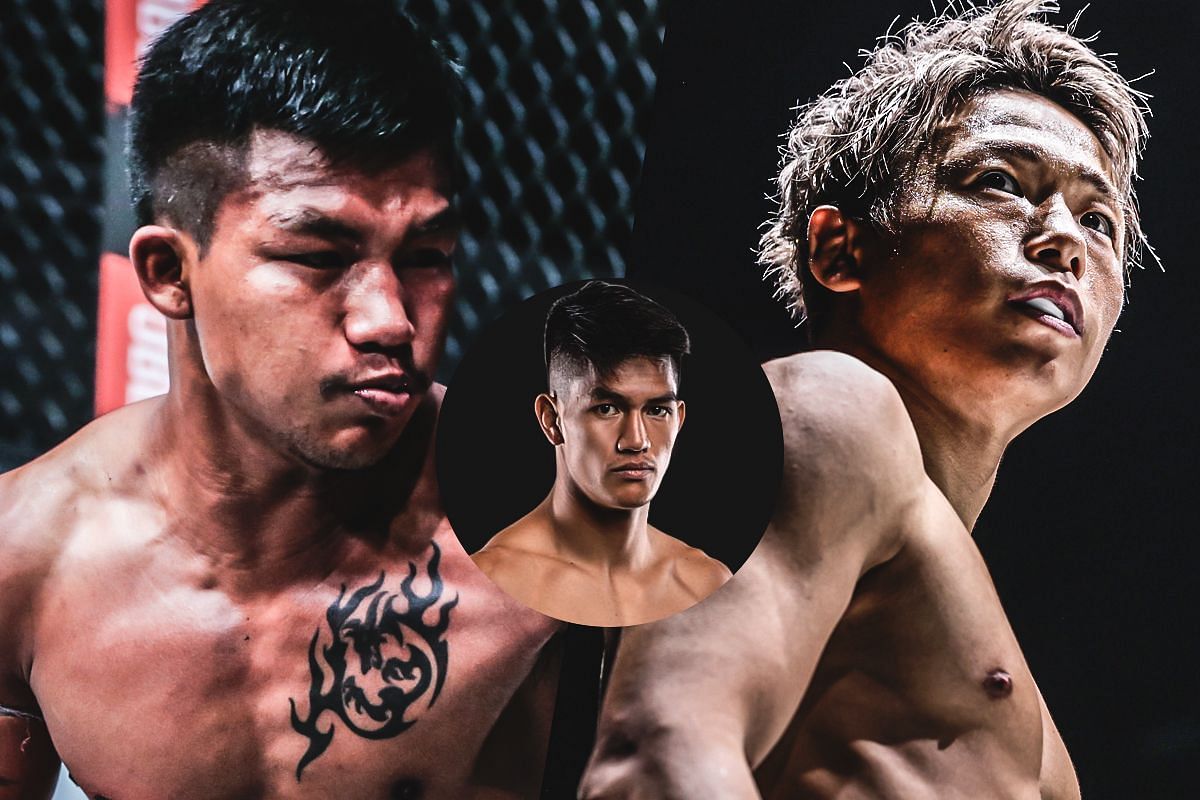 Rodtang (left) and Takeru Segawa (right) with Danny Kingad | Image credit: ONE Championship