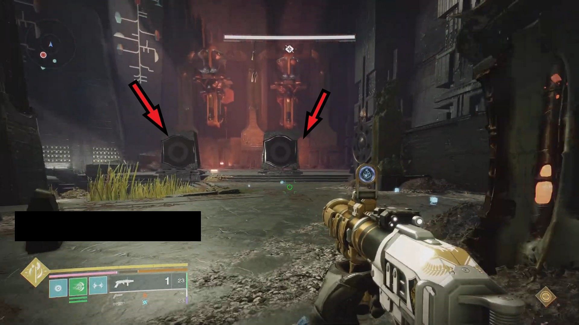 Pillars at the front that will show the locked Symbol (Image via Bungie)