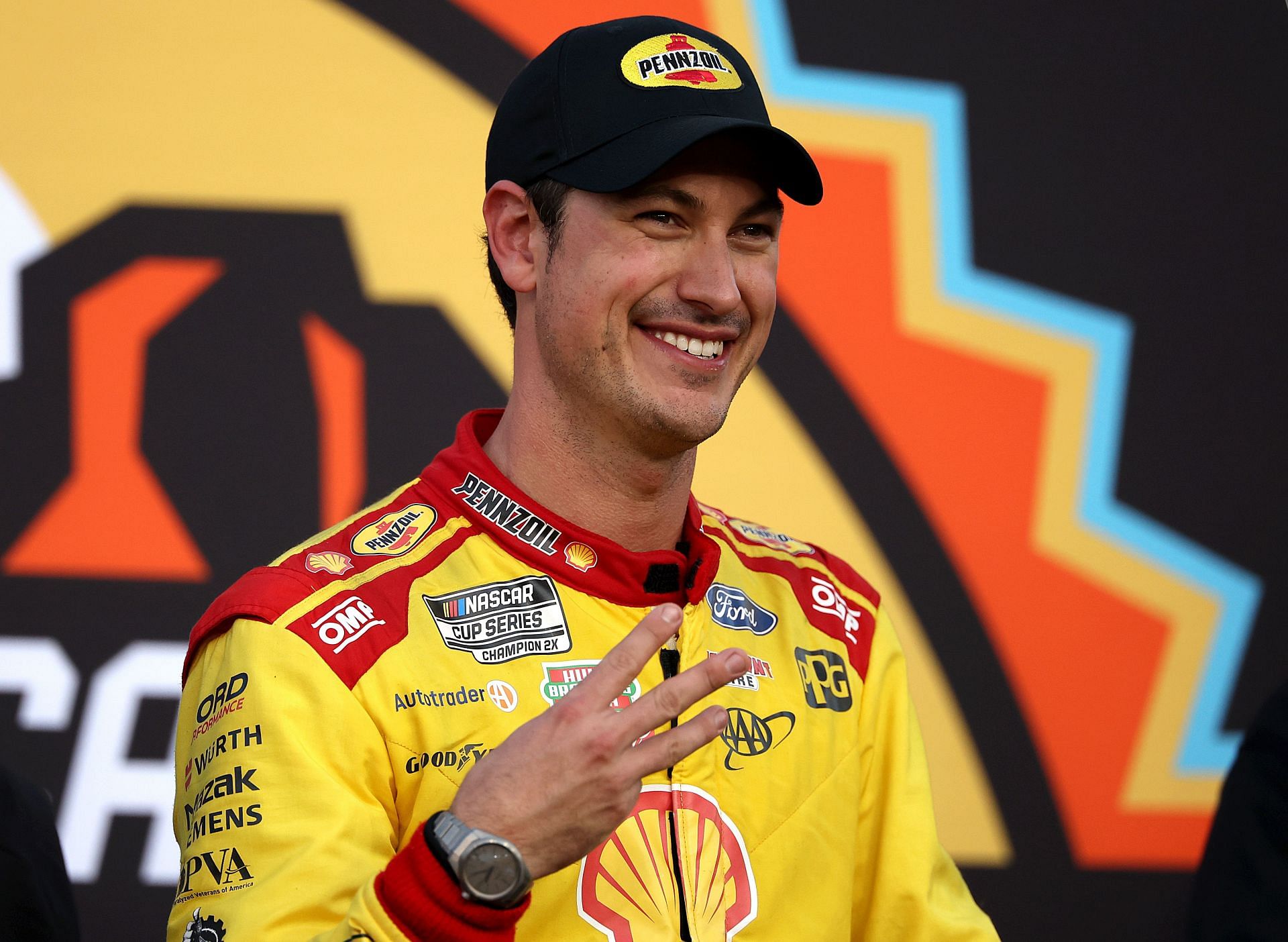 AVONDALE, ARIZONA - NOVEMBER 10: Joey Logano, driver of the #22 Shell Pennzoil Ford, celebrates in victory lane after winning the NASCAR Cup Series Championship Race at Phoenix Raceway on November 10, 2024 in Avondale, Arizona. (Photo by James Gilbert/Getty Images) - Source: Getty