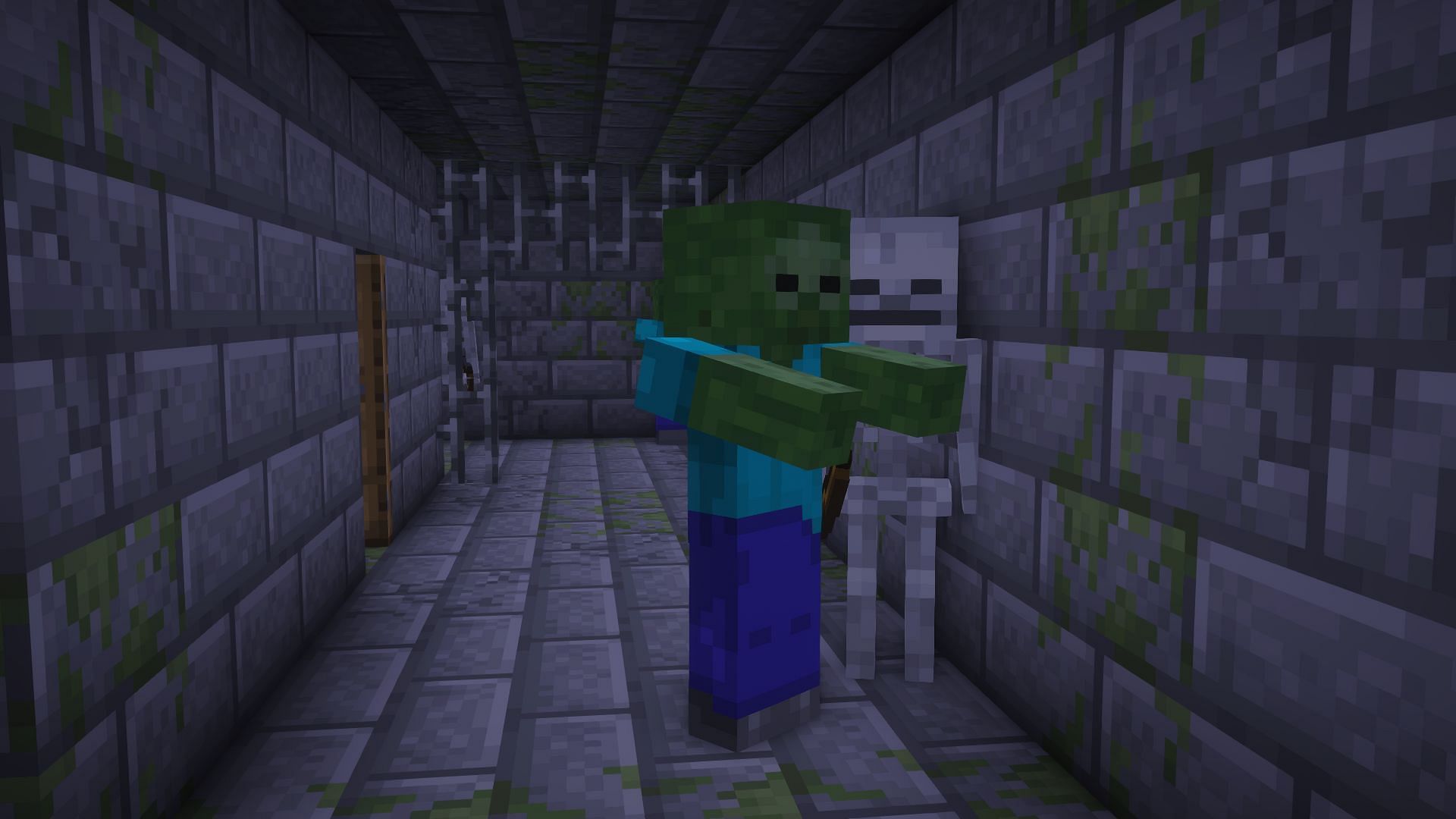 Darker areas in the stronghold will spawn a lot of hostile mobs (Image via Sportskeeda Gaming/Mojang)