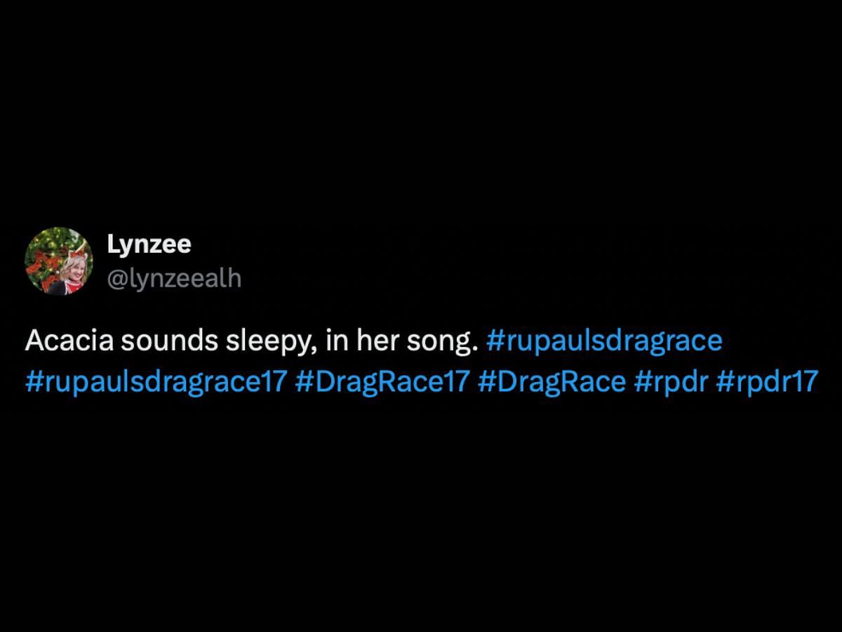 Fan reacting to Acacia&#039;s performance in latest episode of of RuPaul&#039;s Drag Race (Image via X/@lynzeealh)