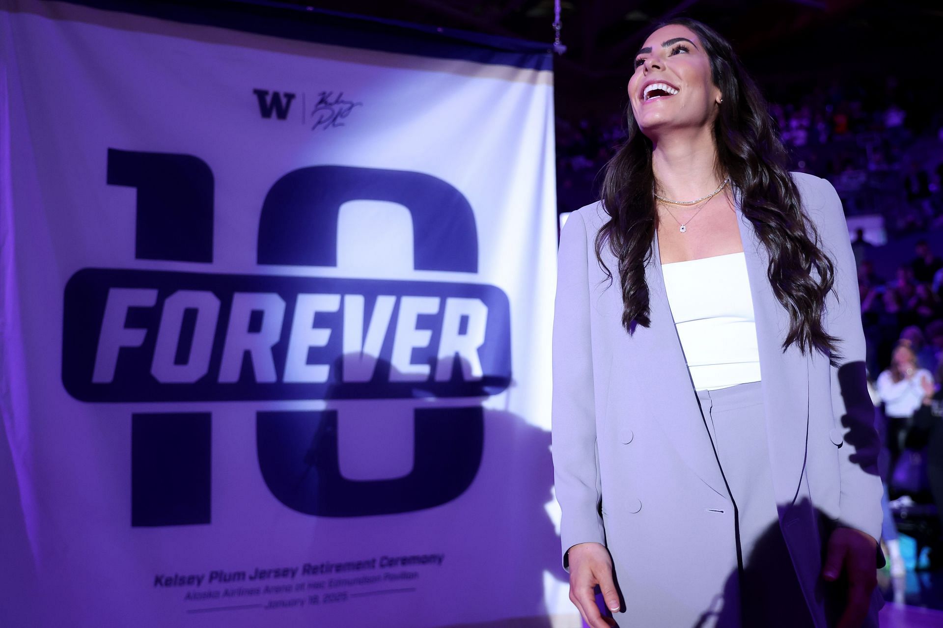 Kelsey Plum at her Huskies&#039; jersey retirement - Source: Getty