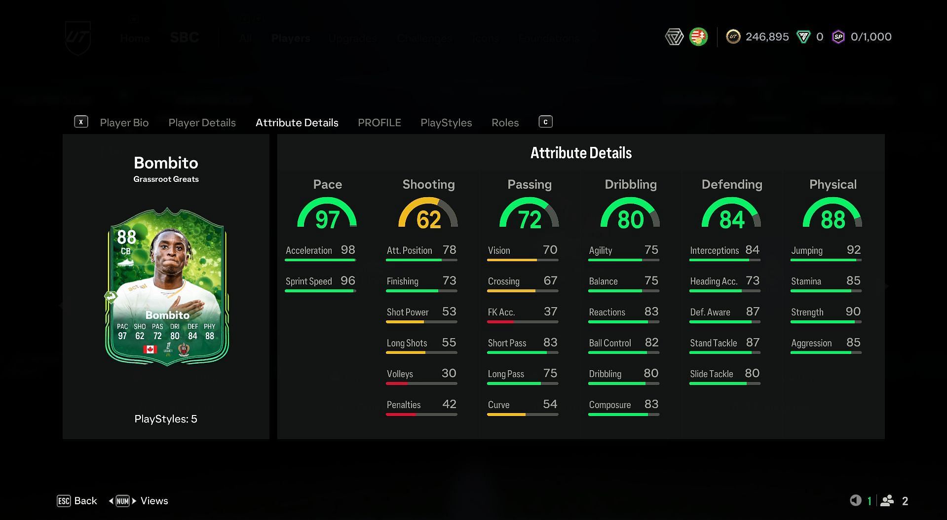 Moise Bombito special-card attributes (Image via Sportskeeda Gaming/EA Sports)