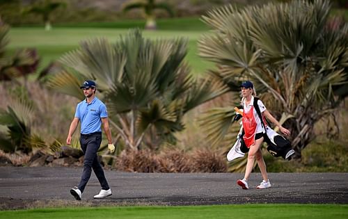 Thomas Detry and his wife Sarah Taylor at the 2022 AfrAsia Bank Mauritius Open [Image via Getty]