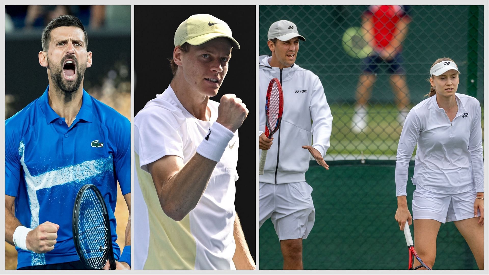 From L-R: Novak Djokovic, Jannik Sinner, Stefano Vukov, and Elena Rybakina. (Photos: Getty)