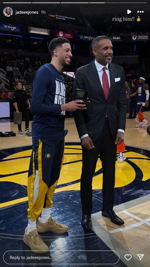 Tyrese Haliburton's GF Jade Jones leaves heartfelt 2-word reaction after Pacers star receives his Paris Olympic ring (Image Credit: @jadeeejones on Instagram)