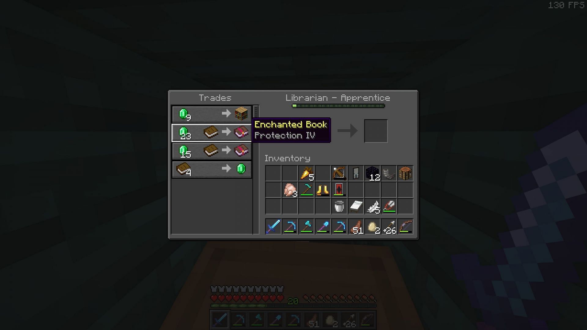 Protection 4 is a great defensive enchantment offered by librarians (Image via Mojang Studios)