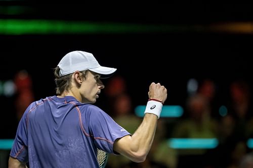 de Minaur celebrates after winning a point in his Quarterfinal match at the 2025 ABN Amro Open - Source: Getty