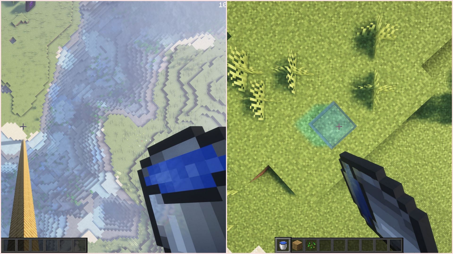 Water bucket MLG is quite tricky because the water needs to be placed right before hitting the ground (Image via Sportskeeda Gaming || Mojang Studios)