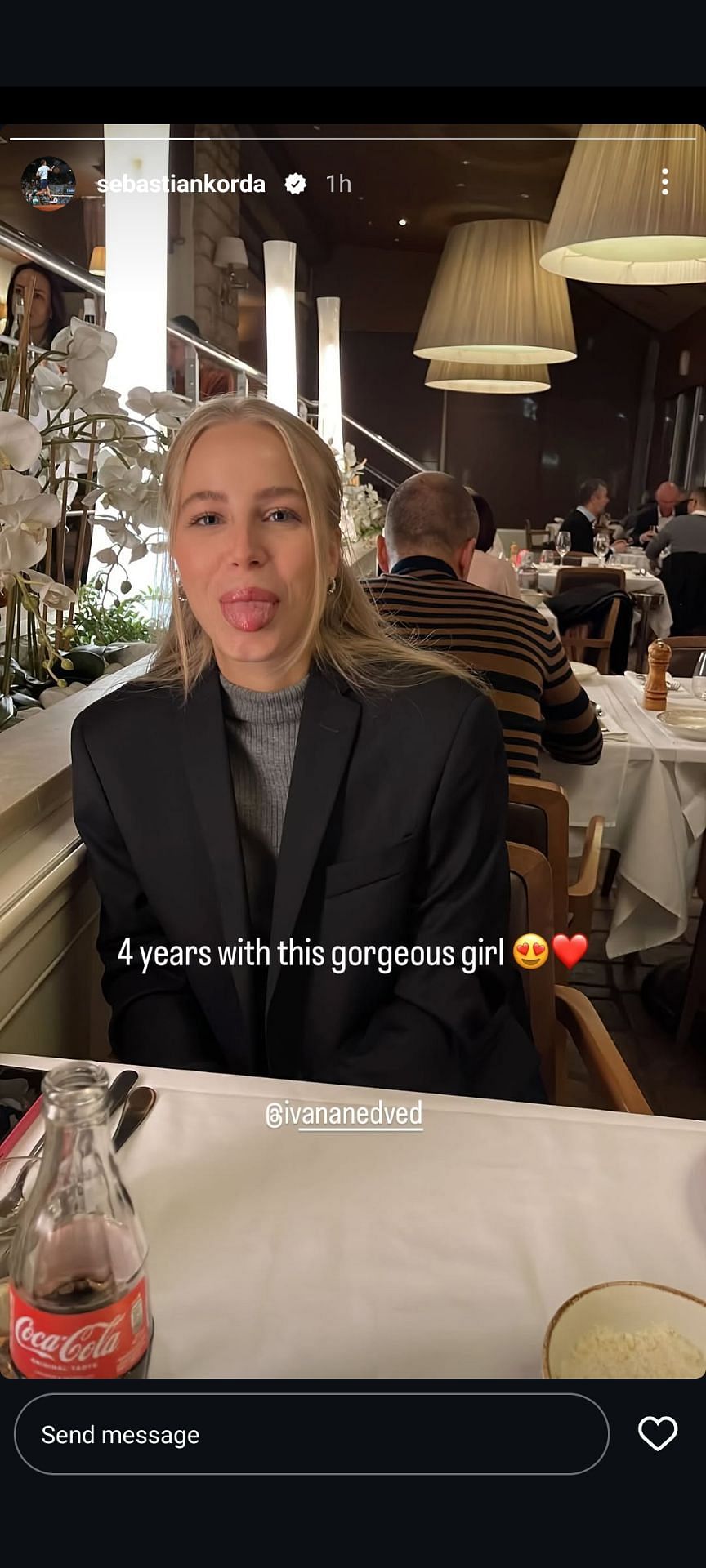 Sebastian Korda&#039;s girlfriend Ivana Nedved (Source: Instagram/Sebastian Korda)