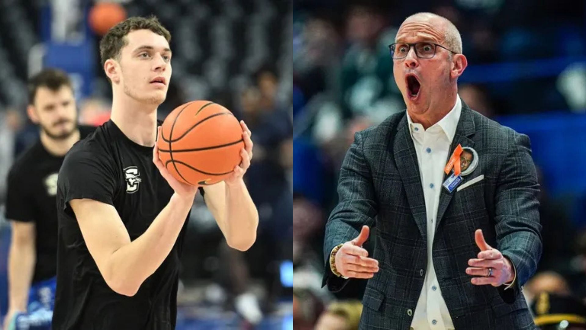 Creighton center Ryan Kalkbrenner and UConn coach Dan Hurley. Source: Imagn