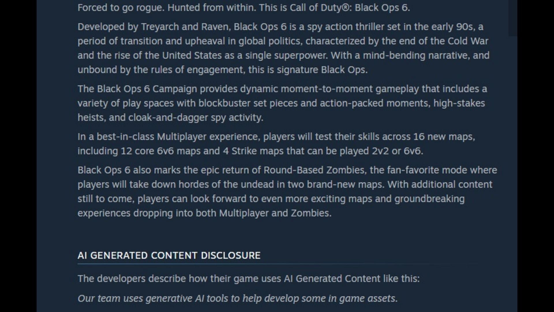 Activision confirmed AI usage as a part of Steam&#039;s AI generated content disclosure (Image via Steam)