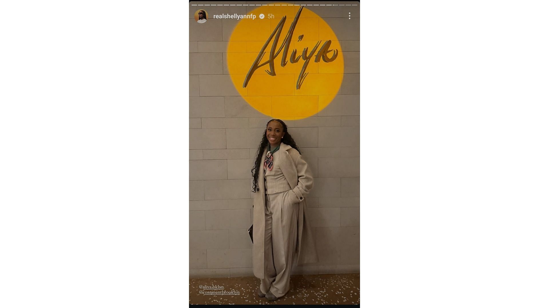 Shelly-Ann Fraser-Pryce&#039;s story featuring her all-beige look -Source: via @realshellyannfp on Instagram