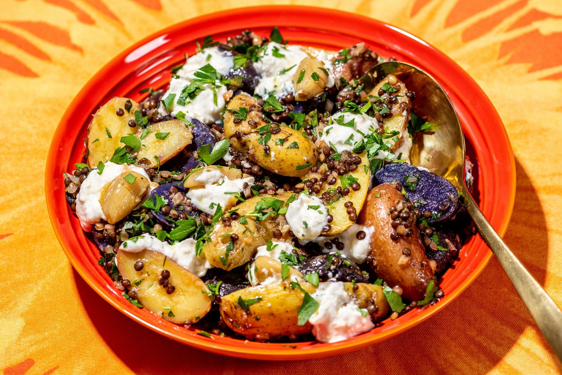 Fingerling Potato Salad With Black Lentils and Labneh for the Weeknight Veg column in Voraciously... - Source: Getty