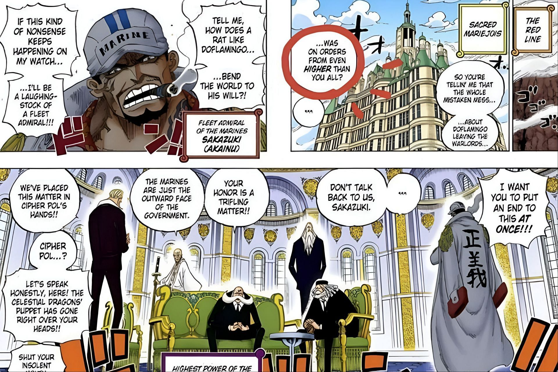 Akainu and the five elders as seen in the manga (Image via Shueisha)