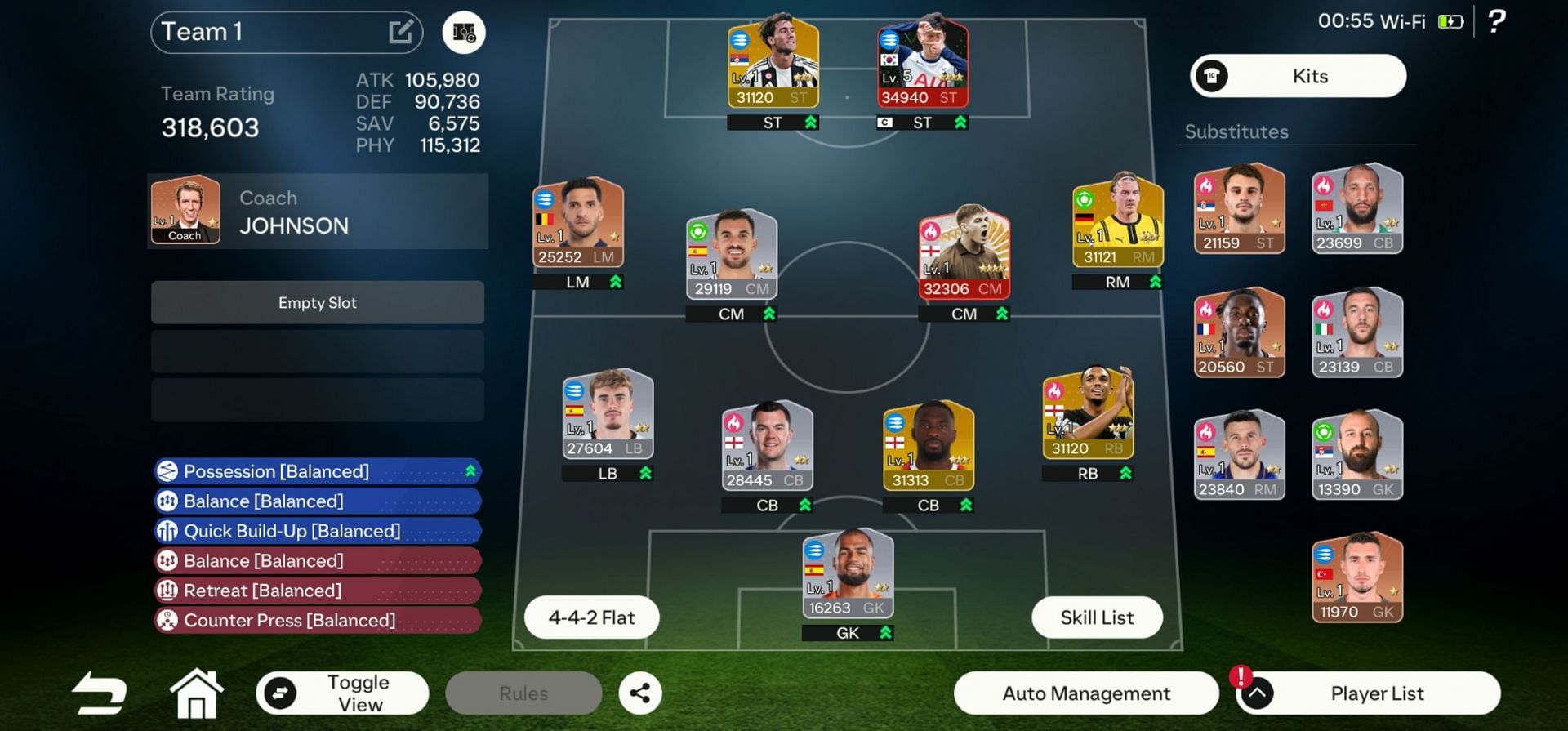 EA FC Tactical home team management screen (Image via EA Sports)