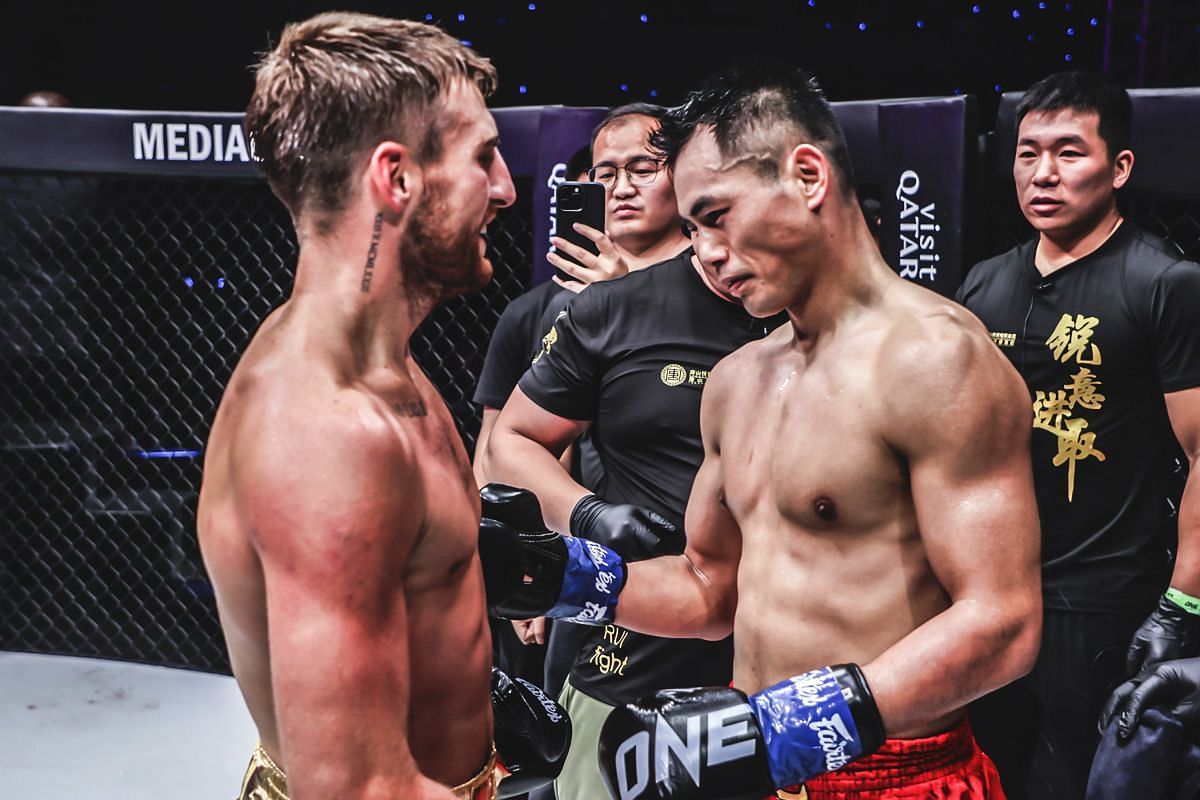 Jonathan Haggerty gives props to Wei Rui for tough stand he put up at ONE 171. -- Photo by ONE Championship