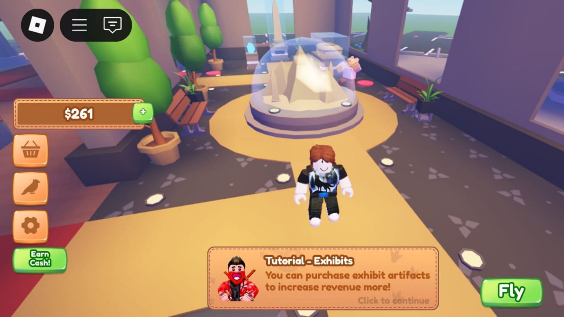 Purchase artifacts by using Cash in Museum Tycoon (Image via Roblox)