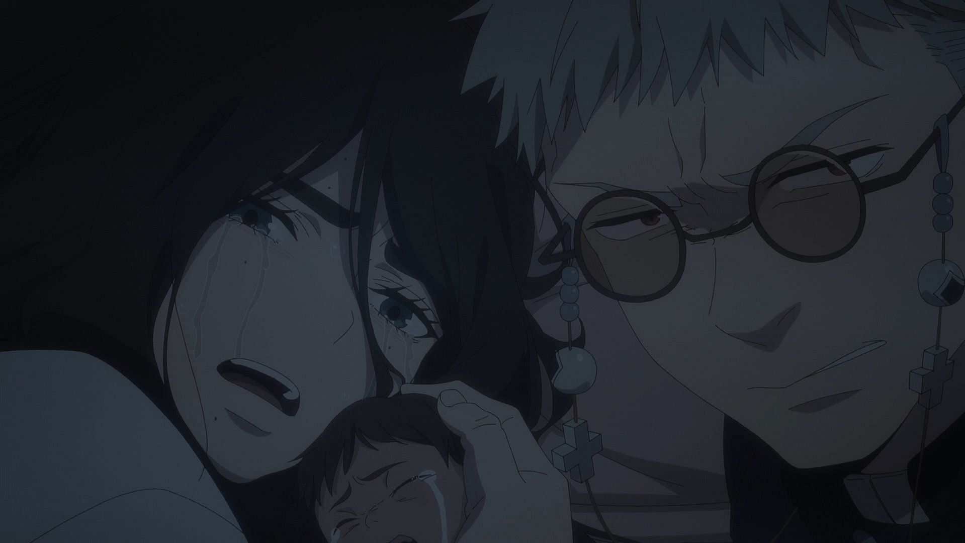 Yuri Egin, baby Yukio, and Shiro Fujimoto as seen in the most recent episode (Image via Studio VOLN)