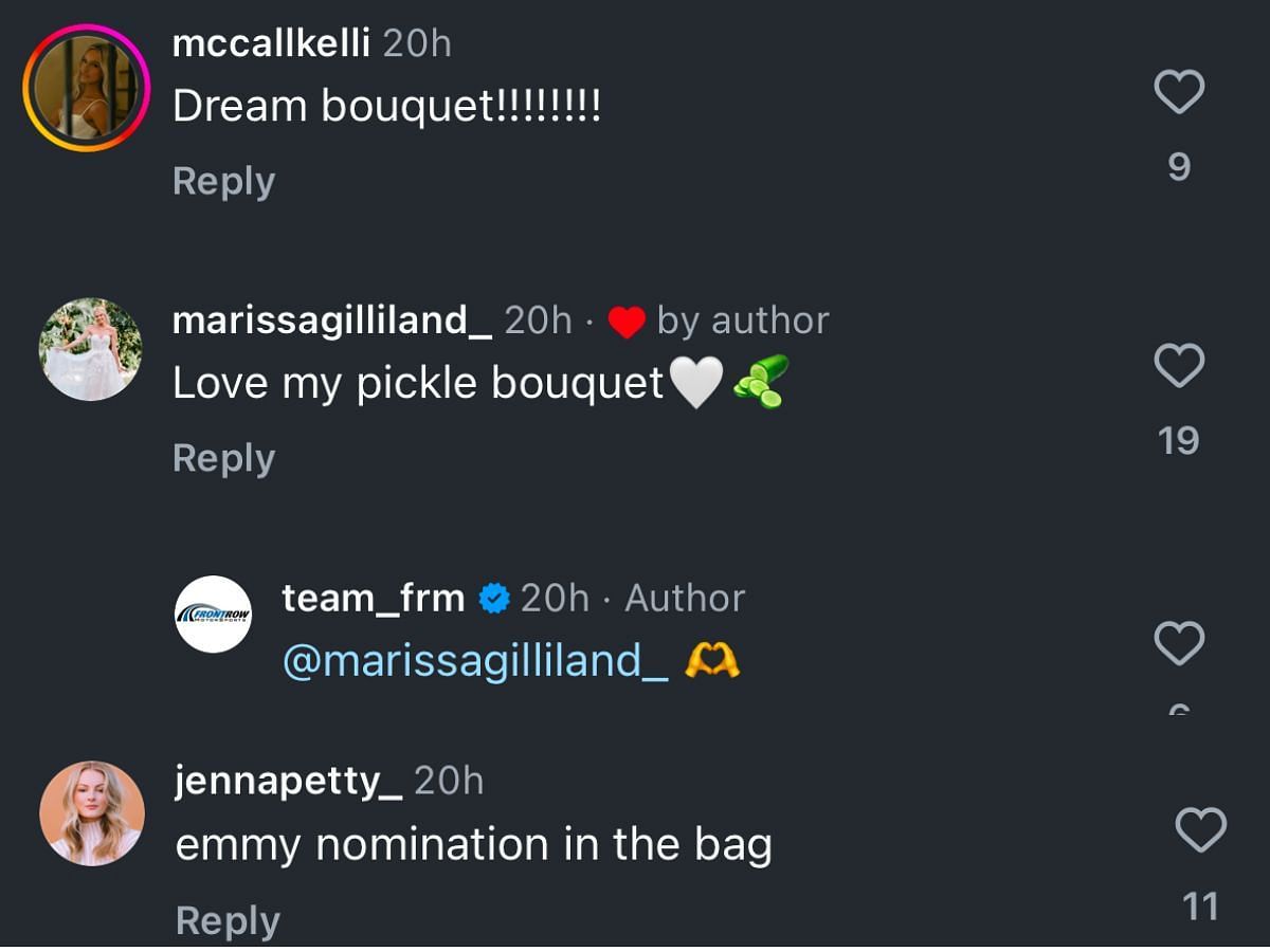 Marissa Gilliland, McCall and Jenna Petty&rsquo;s comments (Image via Instagram/@team_frm)