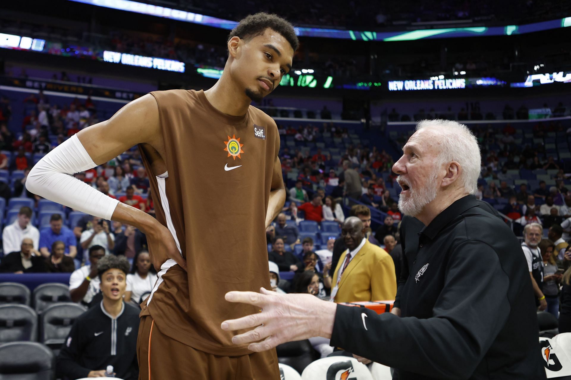 San Antonio Spurs coach Gregg Popovich and Victor Wembanyama are unavailable for the rest of the season. (Credits: Getty)