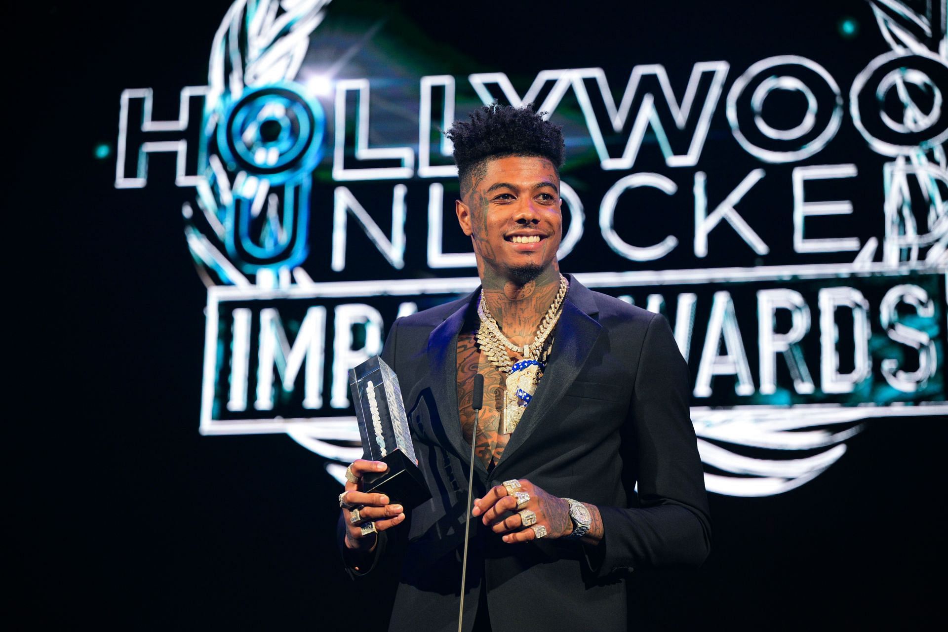 Blueface&#039;s son doesn&#039;t like his face tattoos (Image via Getty)