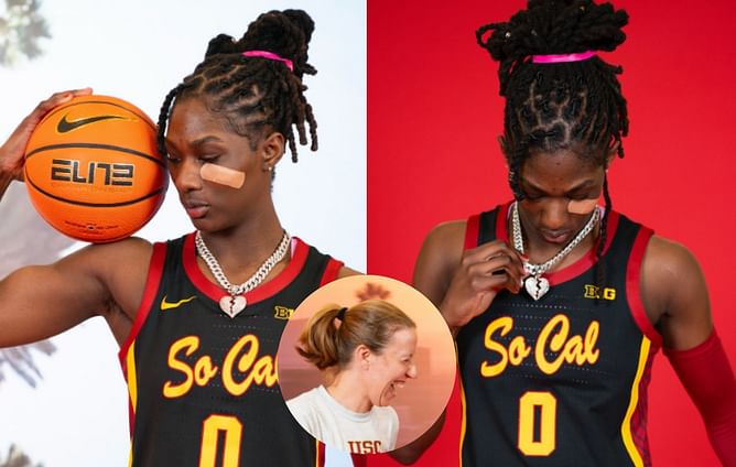 IN PICS: 5-star USC target Oliviyah 'Big Oh' Edwards poses with HC Lindsay Gottlieb in for jersey photoshoot