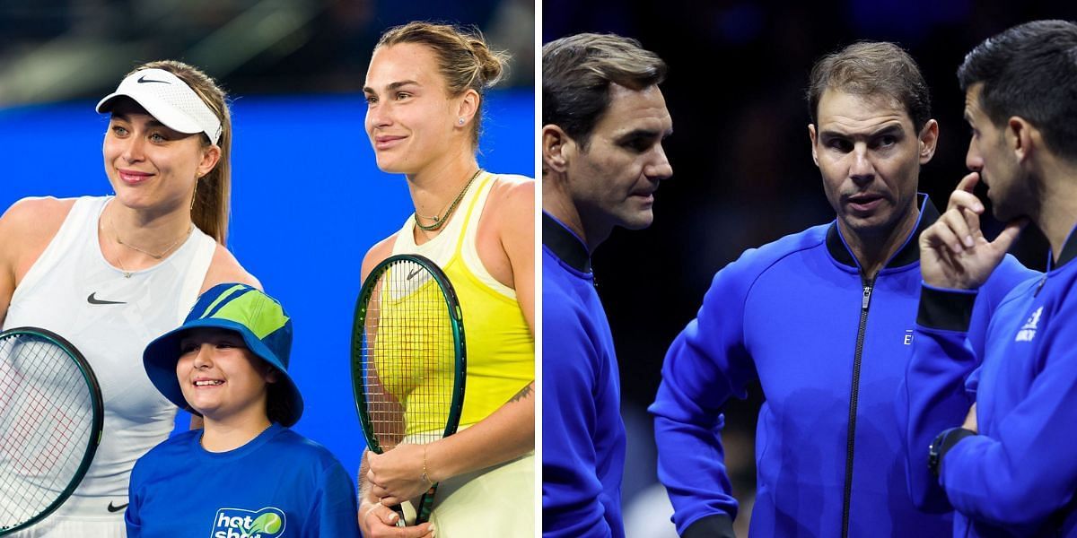 Paula Badosa and Aryna Sabalenka; Roger Federer, Rafael Nadal and Novak Djokovic - Source: Getty