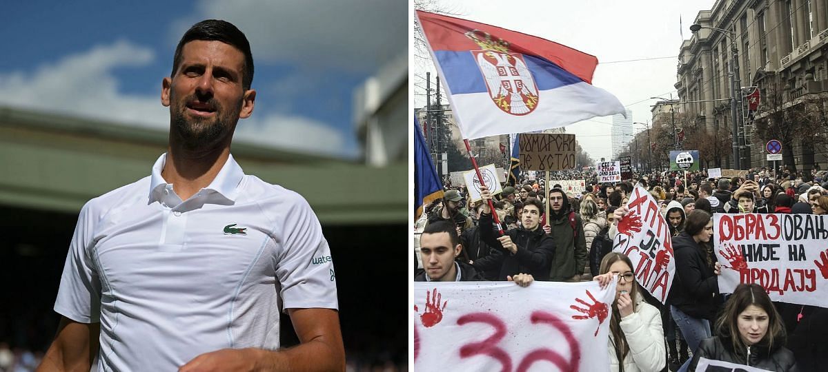 Novak Djokovic (L) and Serbian student protest (R) [Image source: Getty]