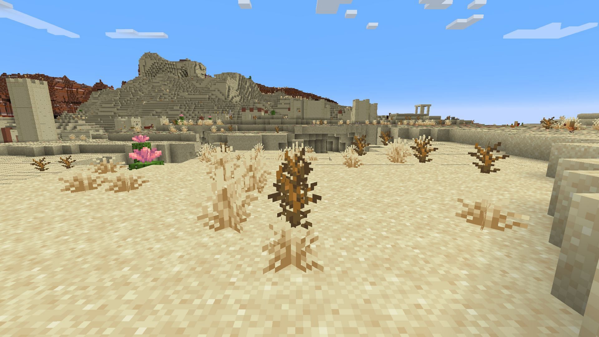 The Minecraft Bedrock 1.21.70.22 beta and preview adds dry grass to deserts and badlands (Image via Mojang Studios)