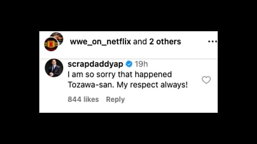 Pearce sent a message to Tozawa on social media. [Image credit: Screenshot from WWE on Netflix's Instagram]