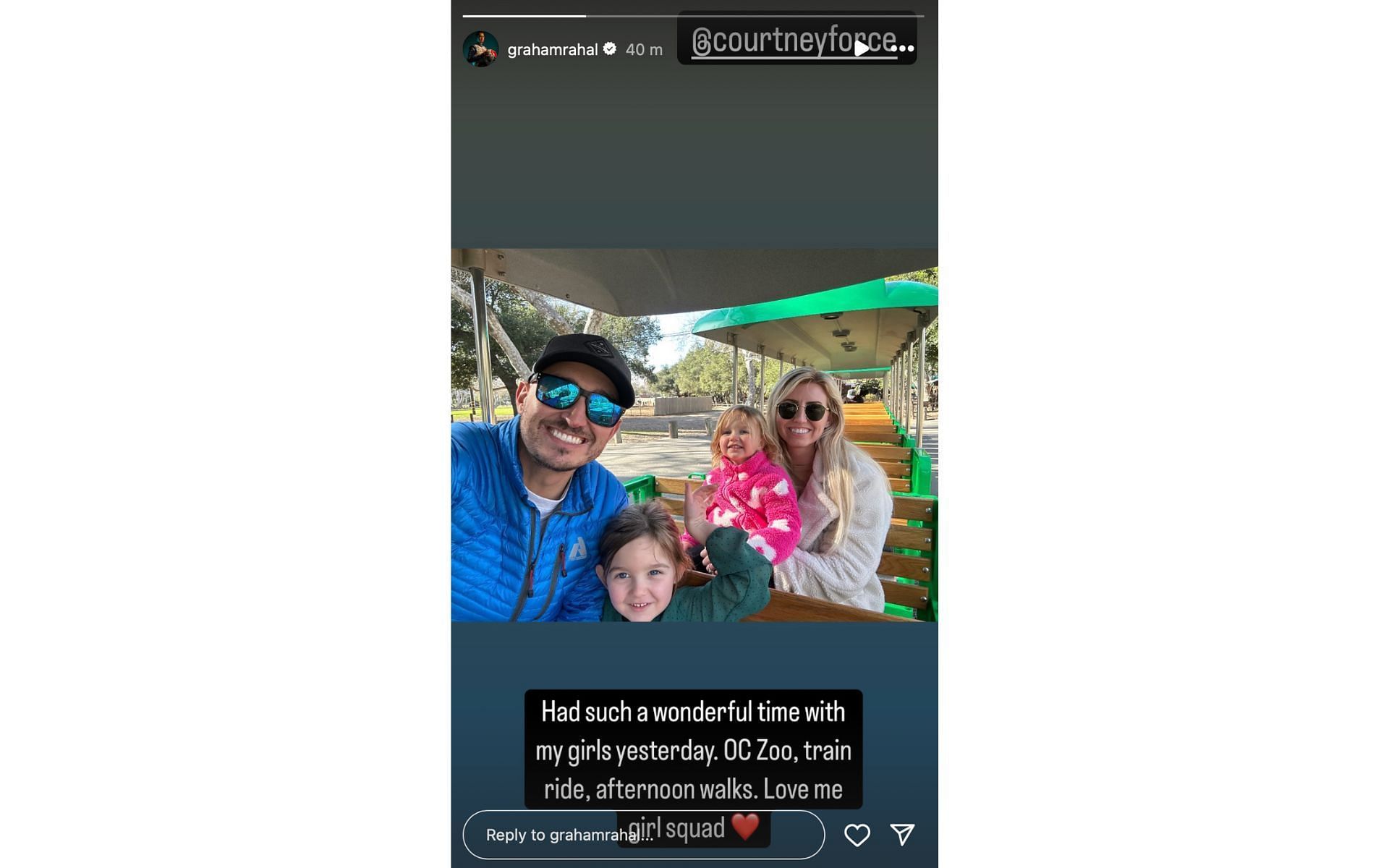 Graham Rahal&#039;s Instagram Story featuring wife Courtney Force and daughters | Source: Instagram