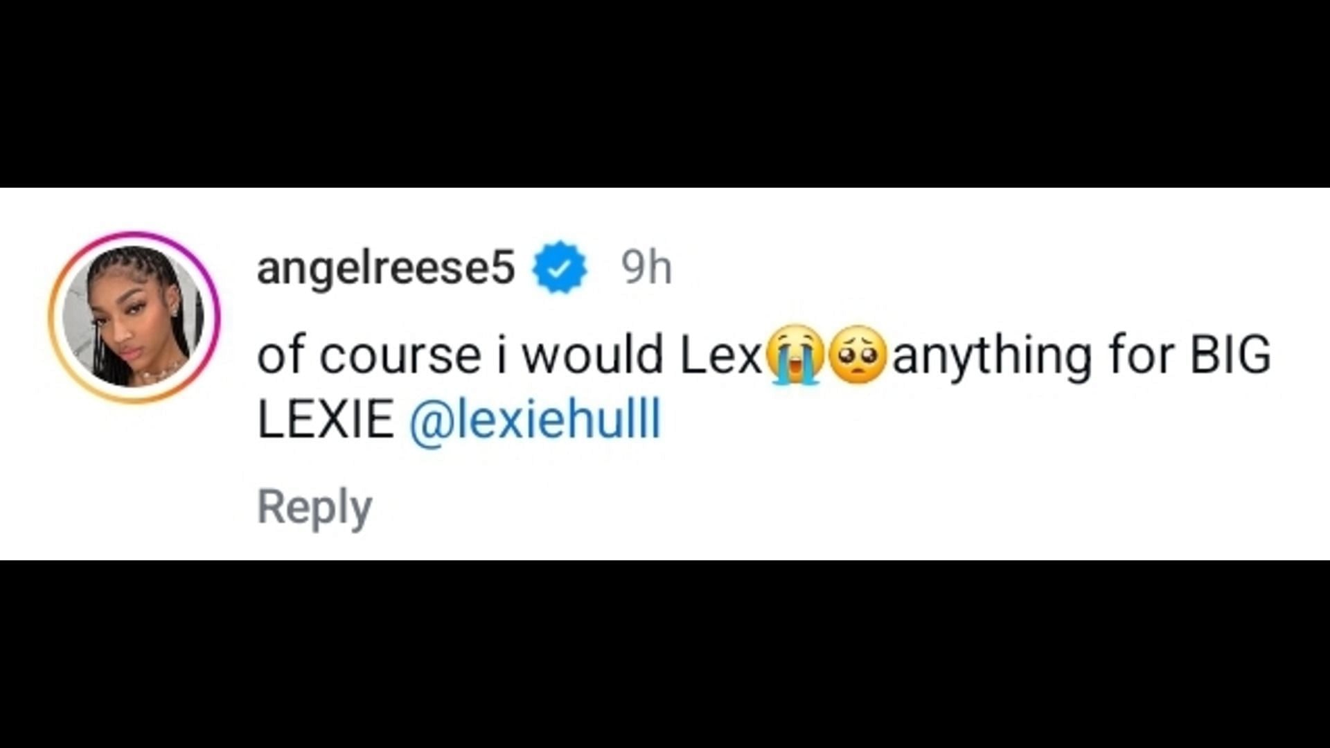 Angel Reese responds to Lexie Hull on Instagram. Credit: Good Follow/IG