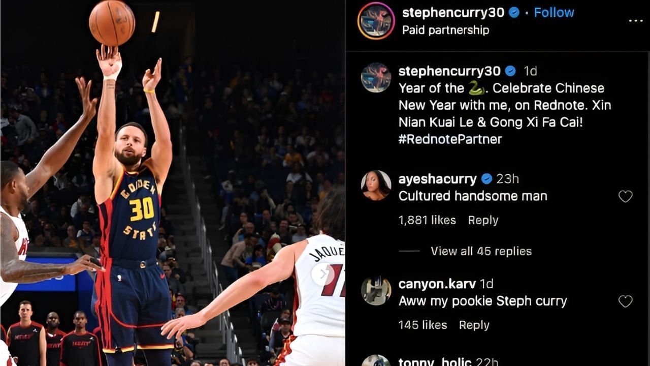 Ayesha Curry&#039;s comment on Steph Curry&#039;s post [Credits: IG/@stephencurry30]