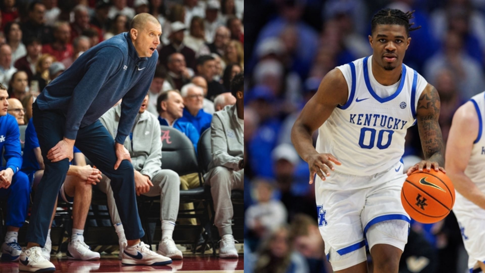 Kentucky coach Mark Pope and Otega Oweh 