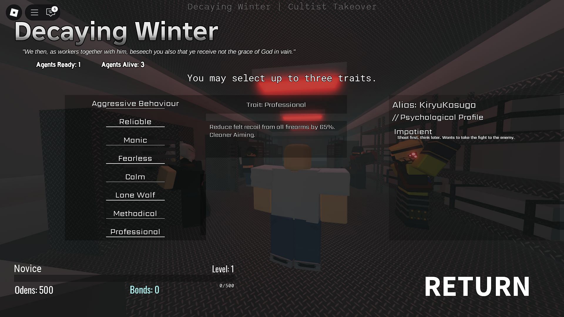 Traits menu (Image via Roblox)