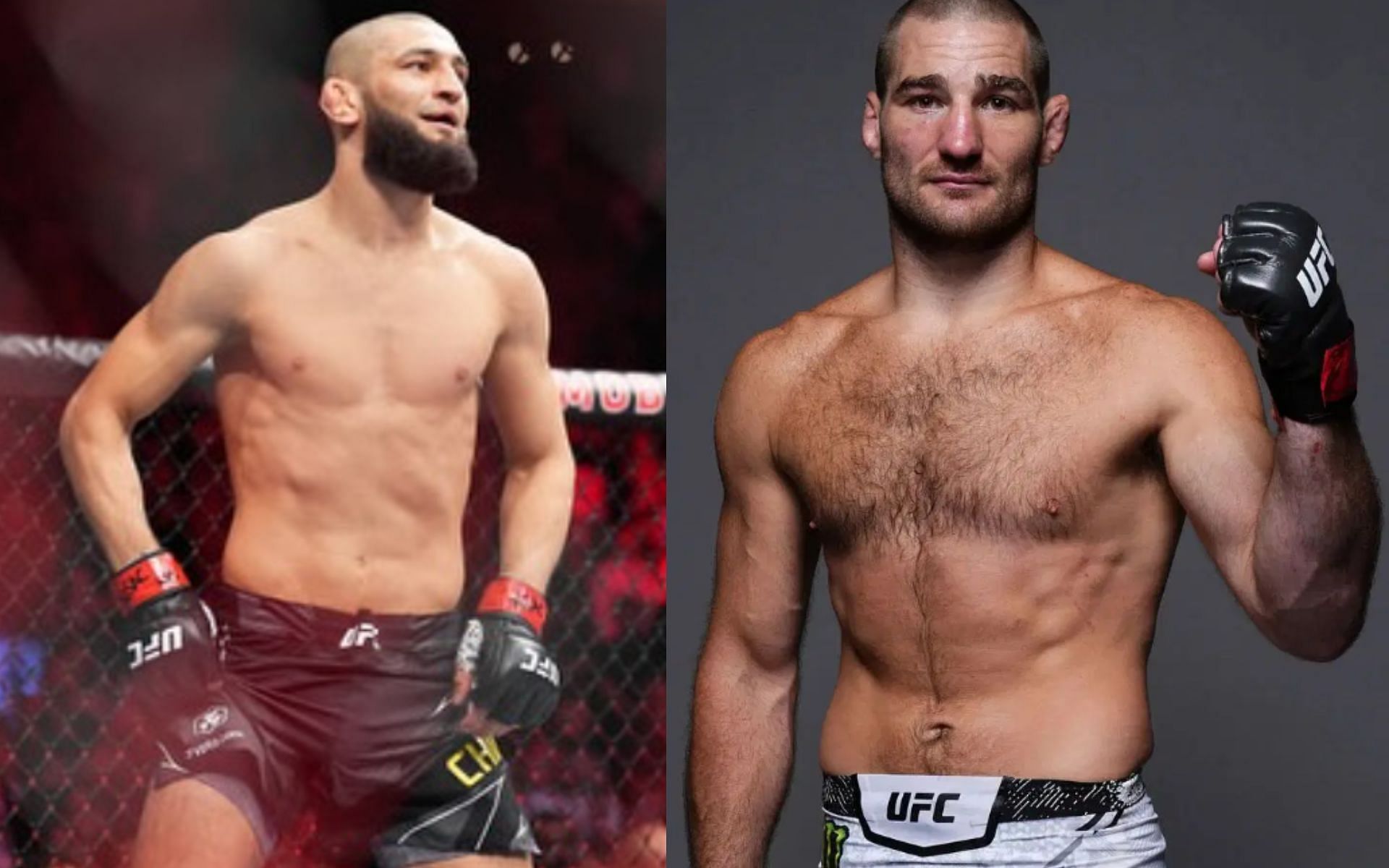 Khamzat Chimaev (left) discusses about his sparring session with Sean Strickland (right): [Image Source:@khamzat_chimaev on Instagram and Getty Images]