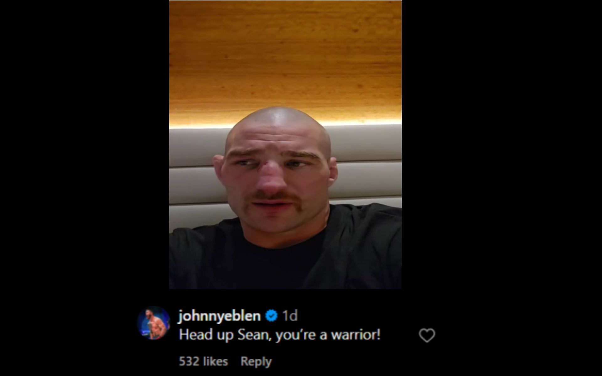 Screenshot Johnny Eblen&#039;s comment on Sean Strickland&#039;s Instagram Post [Image courtesy @stricklandmma on Instagram]