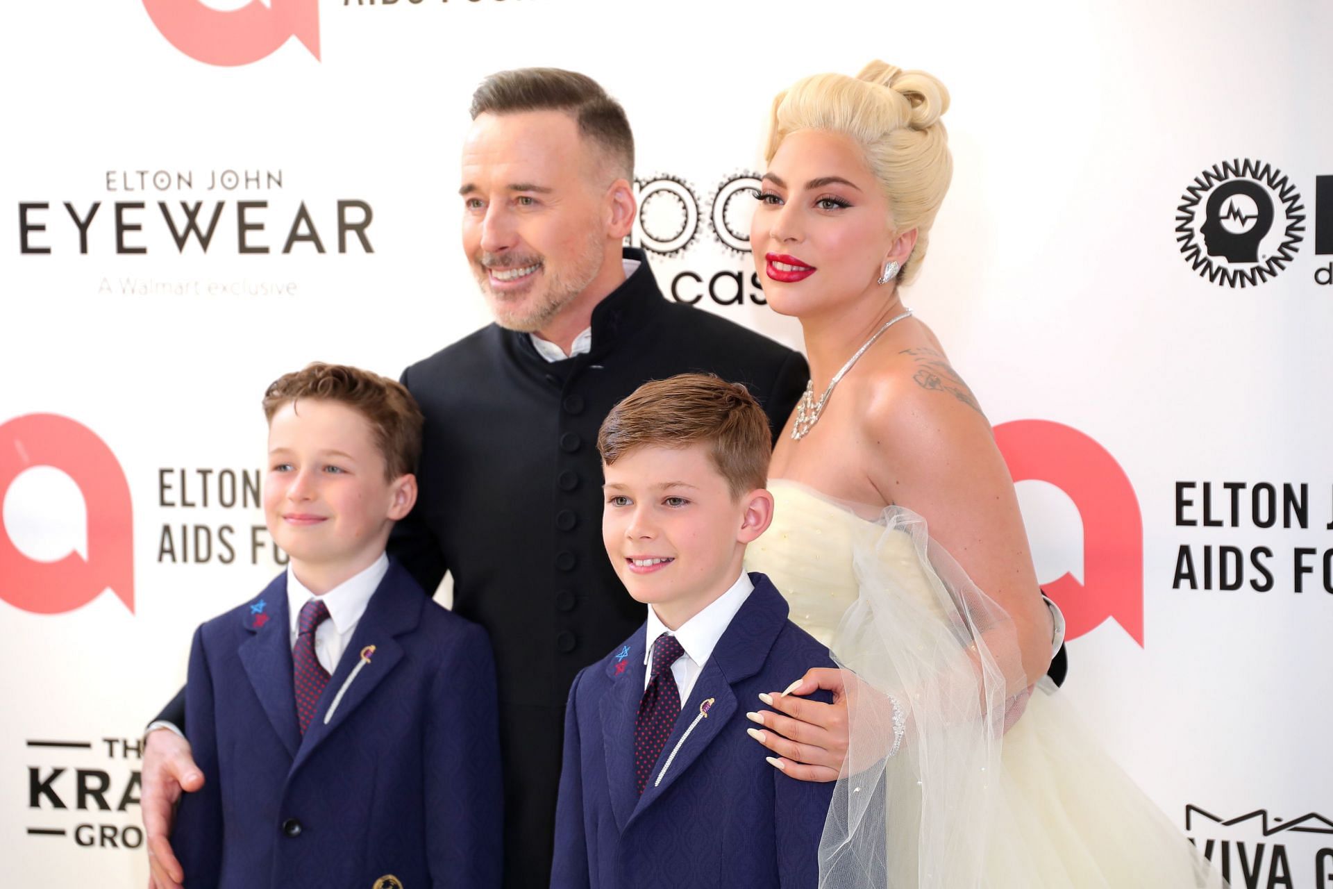 Lady Gaga along with David Furnish and Elton John&#039;s sons. Source: Getty