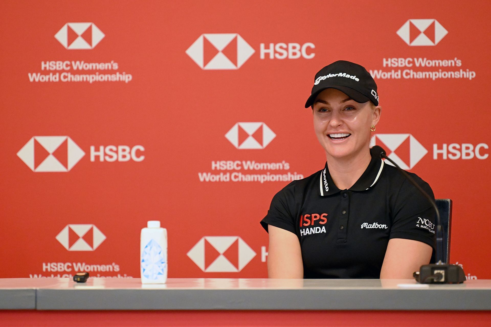 Charley Hull during a press conference ahead of the HSBC Women&#039;s World Championship 2025 [Image via Getty]