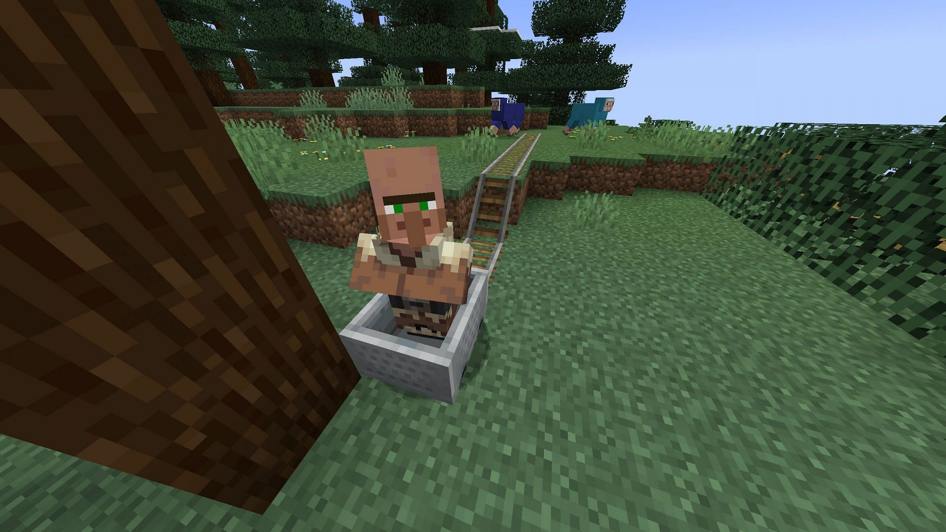 Minecarts can help transport villagers uphill (Image via Sportskeeda Gaming/Mojang)