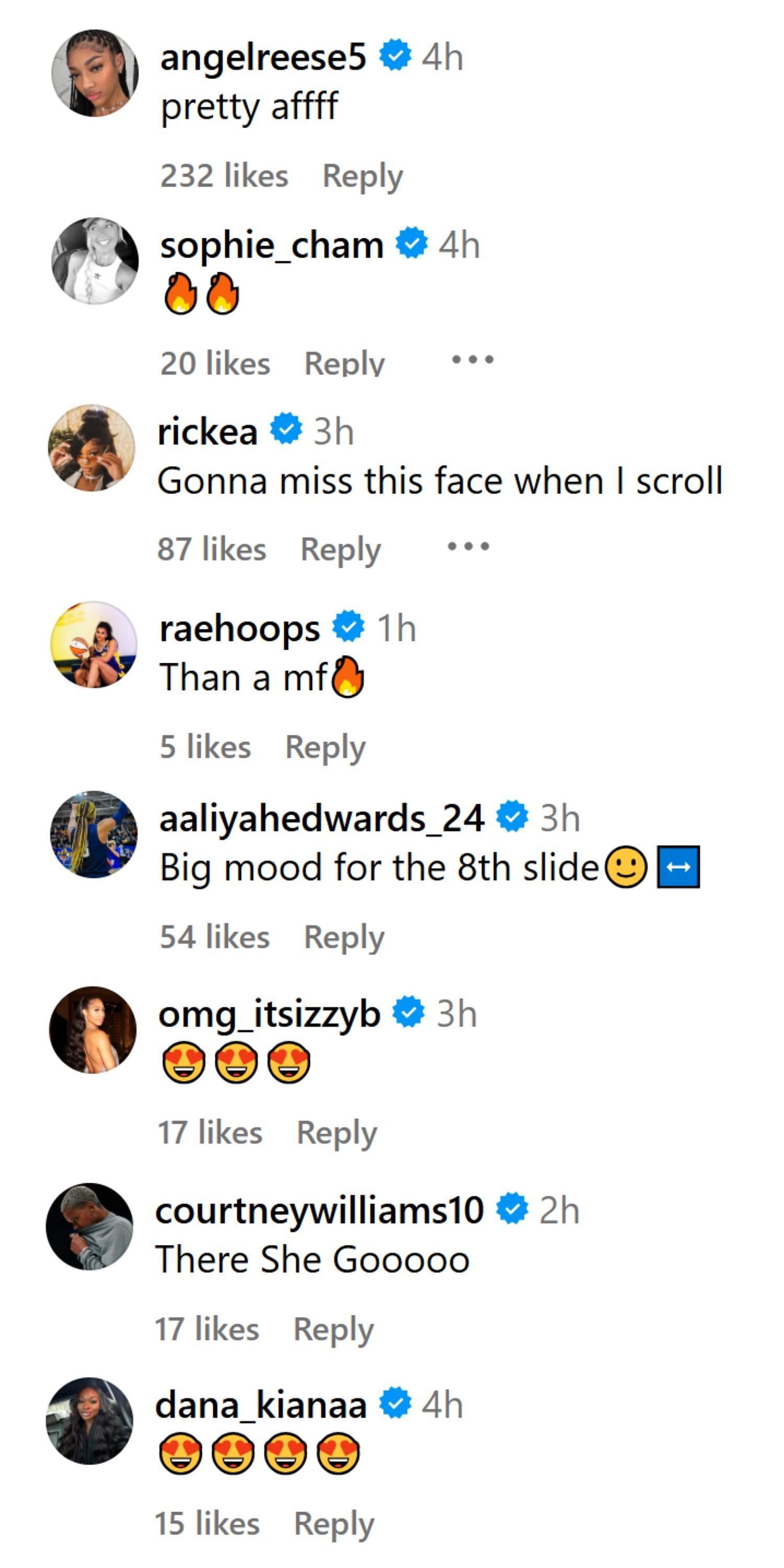 WNBA players react to DiJonai Carrington&#039;s IG post. (Photo: @dijonai__ on IG)