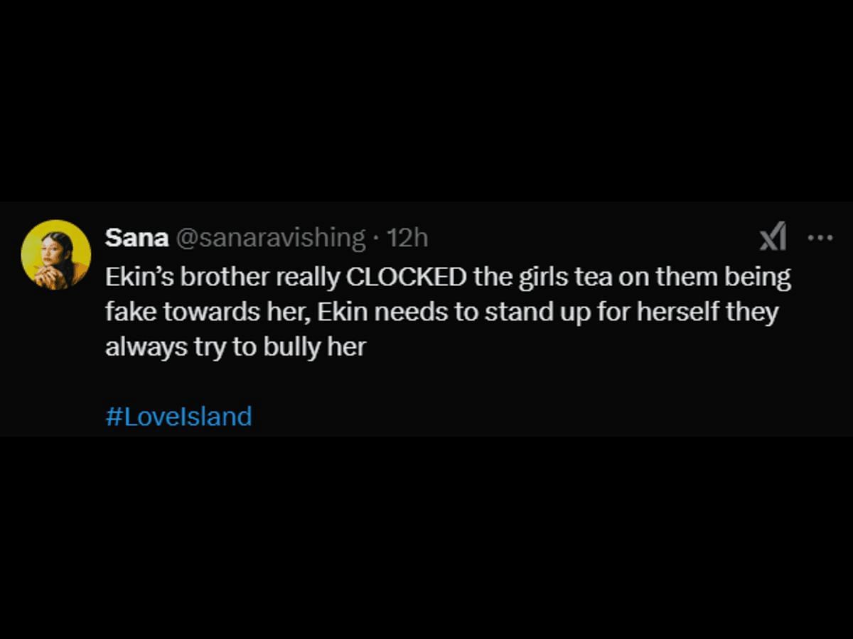 A Love Island: All Stars fan reacts to Ekin-Su and Arda&#039;s conversation (Image via X/@sanaravishing)