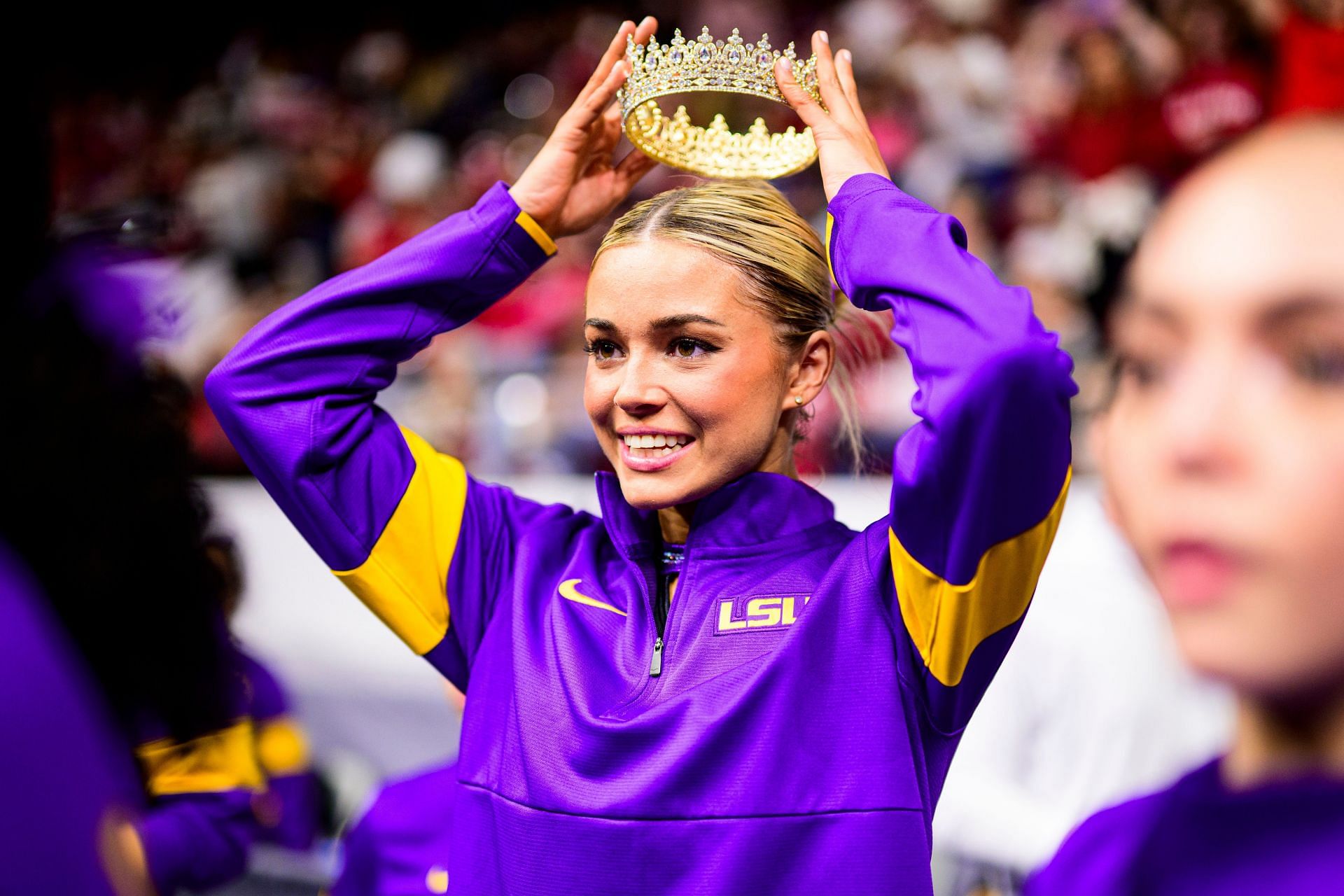 Olivia Dunne of the LSU Tigers at Coleman Coliseum in Tuscaloosa, Alabama. (Photo via Getty Images)