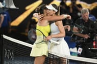 Paula Badosa and Aryna Sabalenka (L) hug at the 2025 Australian Open - Source: Getty